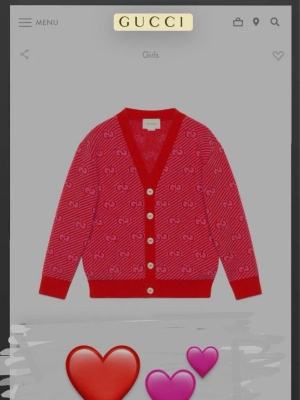 Gucci Pink and Red GG Jacquard Girls Cardigan